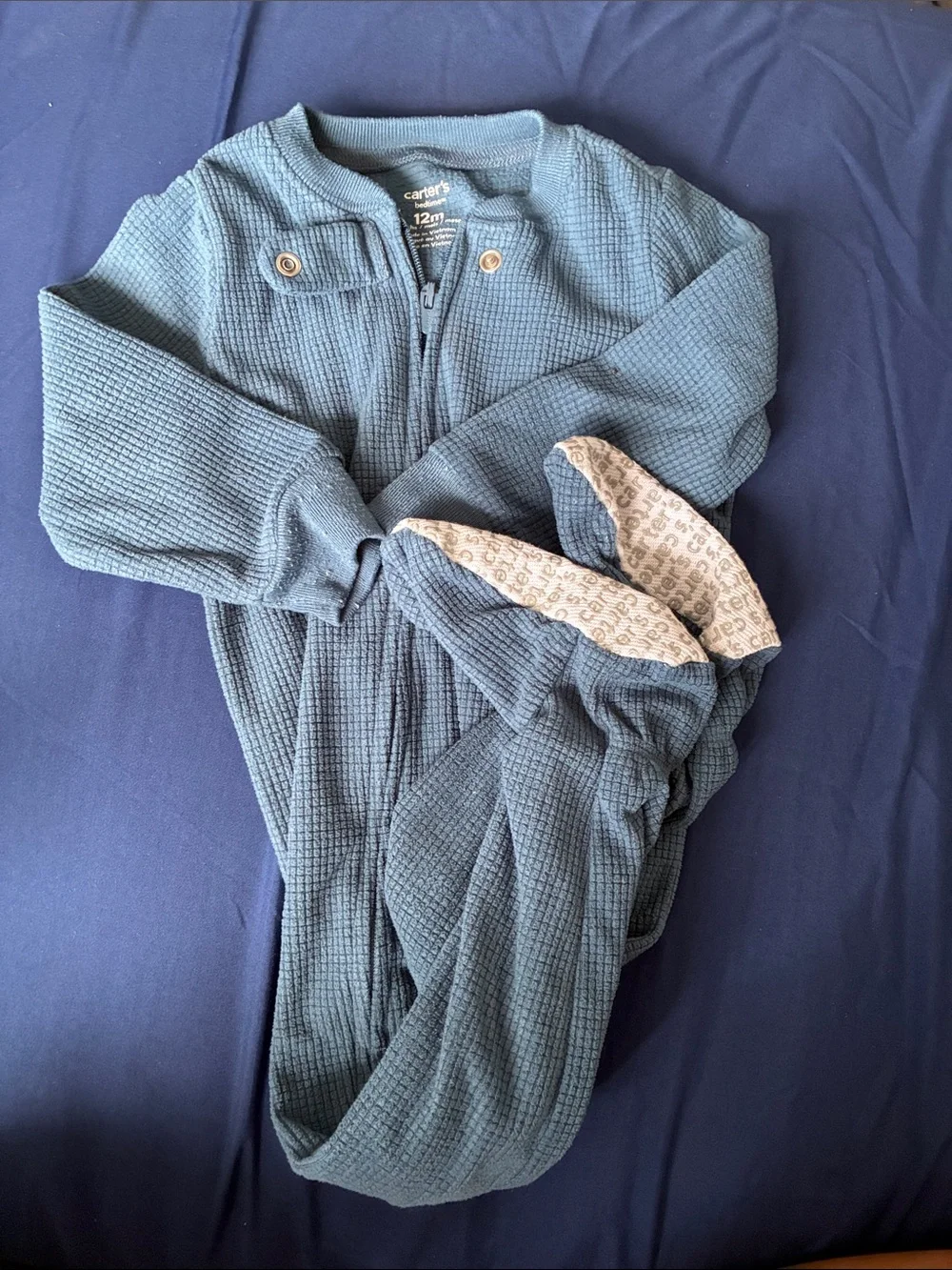 Carter's Slate Blue Waffle-Knit Footed Jumpsuit